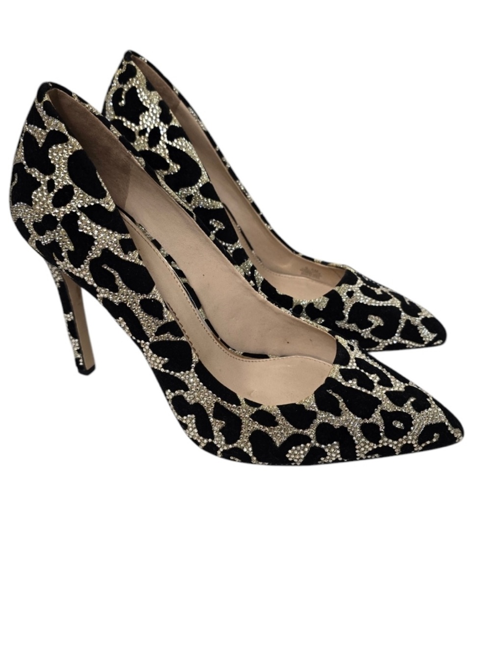 Gianni Bini Black and Gold Crystal Leopard 4” Heels NIB